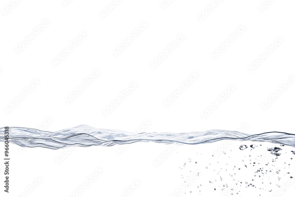 Poster closeup view of water surface with air bubbles, isolated on a white background. concept of purity an
