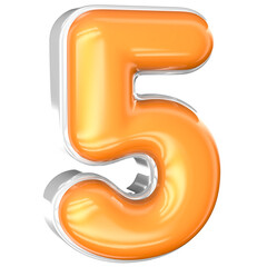 5 Number 3D Render With White And Yellow