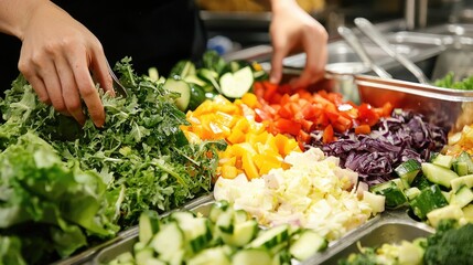 Obraz premium Fresh and Healthy: Woman Preparing a Colorful Salad with Organic Vegetables in the Kitchen