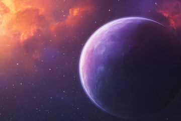 Obraz premium A vibrant cosmic scene featuring a purple planet against a colorful nebula backdrop.