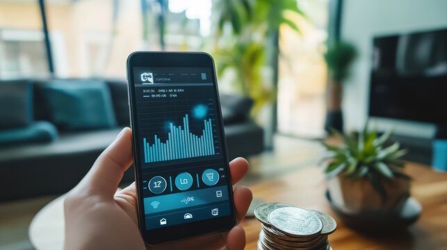 Smartphone app displaying a savings account growth chart,