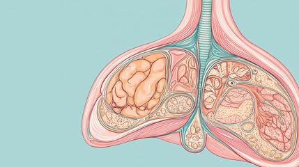An educational infographic showing a detailed cross-section of breast anatomy with clearly labeled parts such as ducts lobules and lymph nodes set against a light blue background for clarity and
