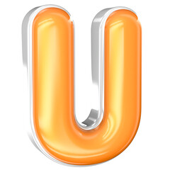 U Font 3D Render With White And Yellow