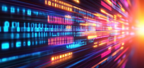 Obraz premium Vibrant digital abstract with flowing data lines and bright colors representing technology and innovation.
