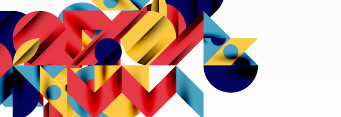 Trendy colorful circles, lines, arrows, triangles and other geometric shapes. Vector Illustration For Wallpaper, Banner, Background, Card, Book Illustration, landing page