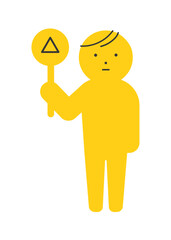 △のプレートを持って評価している人のアイコン - どちらでもない･わからない･三角のイメージ素材
