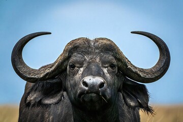 Fototapeta premium A majestic buffalo close-up showcasing its impressive large horns