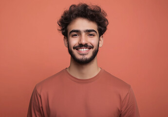 Obraz premium Portrait Of a Confident Young Smart Looking Man Wearing a Brown T-shirt