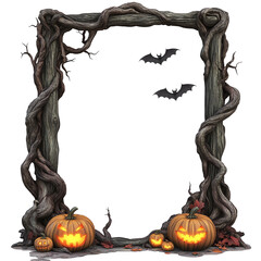 A spooky Halloween frame adorned with bats and glowing pumpkins, perfect for festive photo designs and decorations.