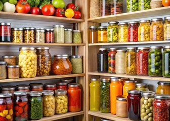 Assortment Of Canned Goods, Fresh Produce, And Non-Perishable Items In A Well-Stocked Pantry For Food Distribution