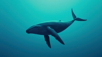 Fototapeta premium Whale swimming near an offshore wind farm, renewable energy, and wildlife in harmony