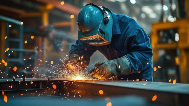 Skilled metal fabricator meticulously welding and shaping custom steel components, their technical prowess and craftsmanship evident