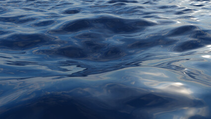 Ocean flare background by 3D rendering scene. 3D renderer of ocean waves. Rays of light on the water.