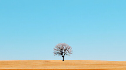 Obraz premium loneliness and solitude imagery concept, a single, leafless tree standing alone in the middle of a vast, open field