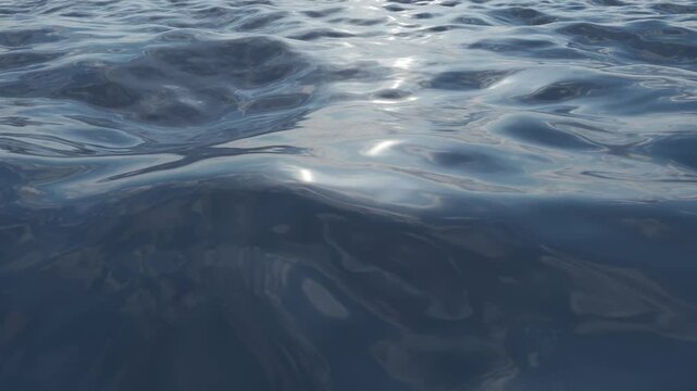 3D renderer of ocean waves. Rays of light on the water.