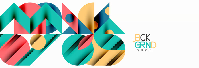 Trendy colorful circles, lines, arrows, triangles and other geometric shapes. Vector Illustration For Wallpaper, Banner, Background, Card, Book Illustration, landing page