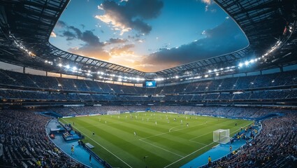 Stadio da calcio da visuale ampia pieno di pubblico