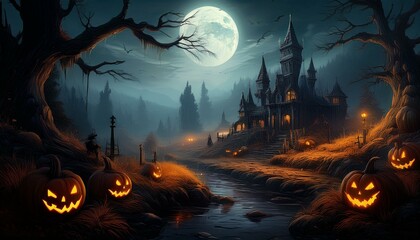 halloween spooky images background, photo-realistic landscape, matte painting