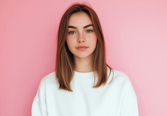 Fototapeta premium Portrait Of a Confident Beautiful Woman in Pink Background