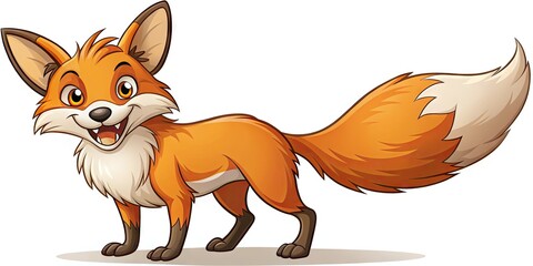 Obraz premium Cartoon Image Of A Cunning Fox With Sharp Teeth, Pointy Ears, And A Bushy Tail, Standing Alert In A Playful Pose.