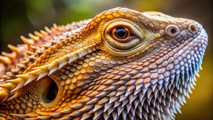 Fototapeta premium Close-Up Image Of A Bearded Dragon'S Ear, Showcasing Its Intricate Scales And Distinctive Triangular Shape