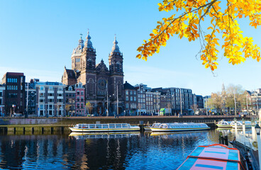 Church of St Nicholas over canal, Amsterdam, Holland