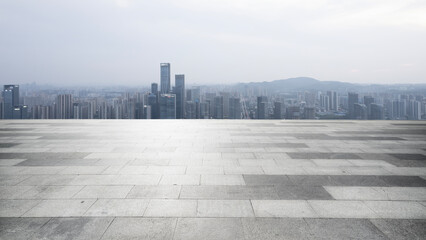 Fototapeta premium Panoramic City View Under a Cloudy Sky