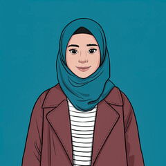 Illustration of a young female wearing a hijab and over coat