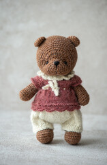 Handmade crocheted bear toys, amigurumi. Handamde stuffed toy.