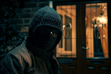 Thief in black clothes criminal action shop lifting street violence citizen robbery, Generative AI