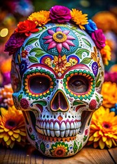 Intricately Decorated Skull for Day of the Dead Celebrations That Captures the Spirit of Cultural Heritage