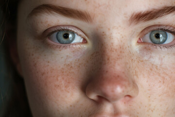 Fototapeta premium Close up portrait of beautiful woman with dark spots on her face generative ai