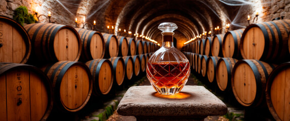 Armagnac in a French Cellar with Ancient Barrels