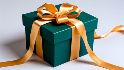 Dark green gift box with golden ribbon