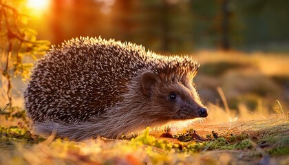Obraz premium photo of hedgehog in its natural habitat. Generative AI
