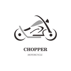 A minimalist vector logo design of a classic chopper motorcycle. The design is simple yet striking, featuring a sleek silhouette and bold lines. © Septian