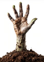 Fototapeta premium A Spooky Zombie Hand Emerging from Soil Perfect for Halloween and Horror Theme Designs