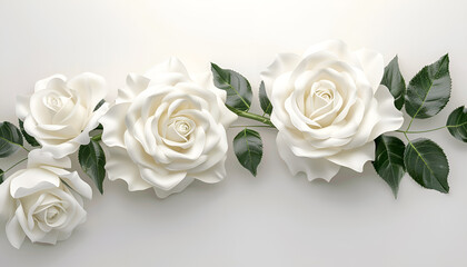 Wedding bouquet of white roses on a white background with soft focus and copy space. Banner for website header design with copy space