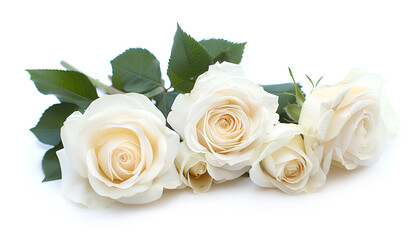Fototapeta premium Wedding bouquet of white roses on a white background with soft focus and copy space. Banner for website header design with copy space