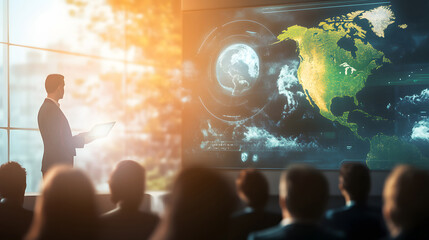 climate change environment seminar with a speaker presenting 