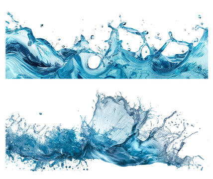 Abstract blue water wave splash and water droplets in motion against a clean and transparent background png