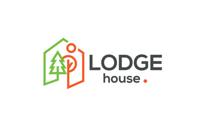 A line art icon logo of a house/home with a leaf/tree