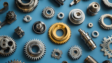 multiple gears on blue background