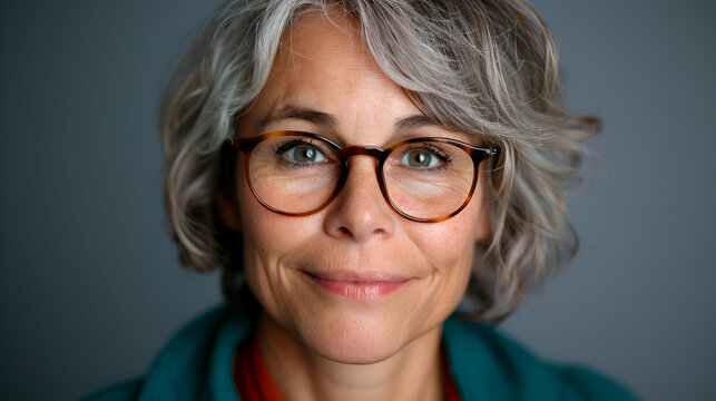 Portrait Mature Middle Aged Woman Wearing Gla