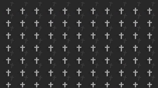 Composition of rows cartoon dark moving pattern animation of graves, bats, skulls, Halloween themes, grey colors, Social media, for creepy advertisements, presentations for gothic horror themes