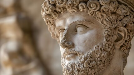 Fototapeta premium A detailed photograph of a classical stone bust of a Roman emperor, showcasing the fine details of the emperor’s features and elaborate hairstyle.