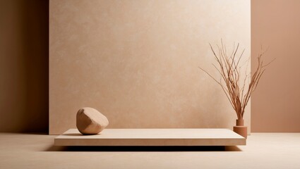 Minimalist stone platform with branch decor