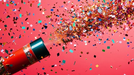 Confetti Cannon Erupting on Pink Background