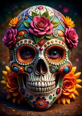 A Colorful Day of the Dead Sugar Skull Representing the Rich Cultural Heritage and Traditions of Mexico