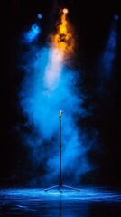 Empty Stage with Dramatic Spotlights and Smoke Banner Background. Abstract Creative Pattern for Nightclub Atmosphere. Perfect for Marketing Campaigns, Cultural Events, and 4K Wallpapers with Copy Spac